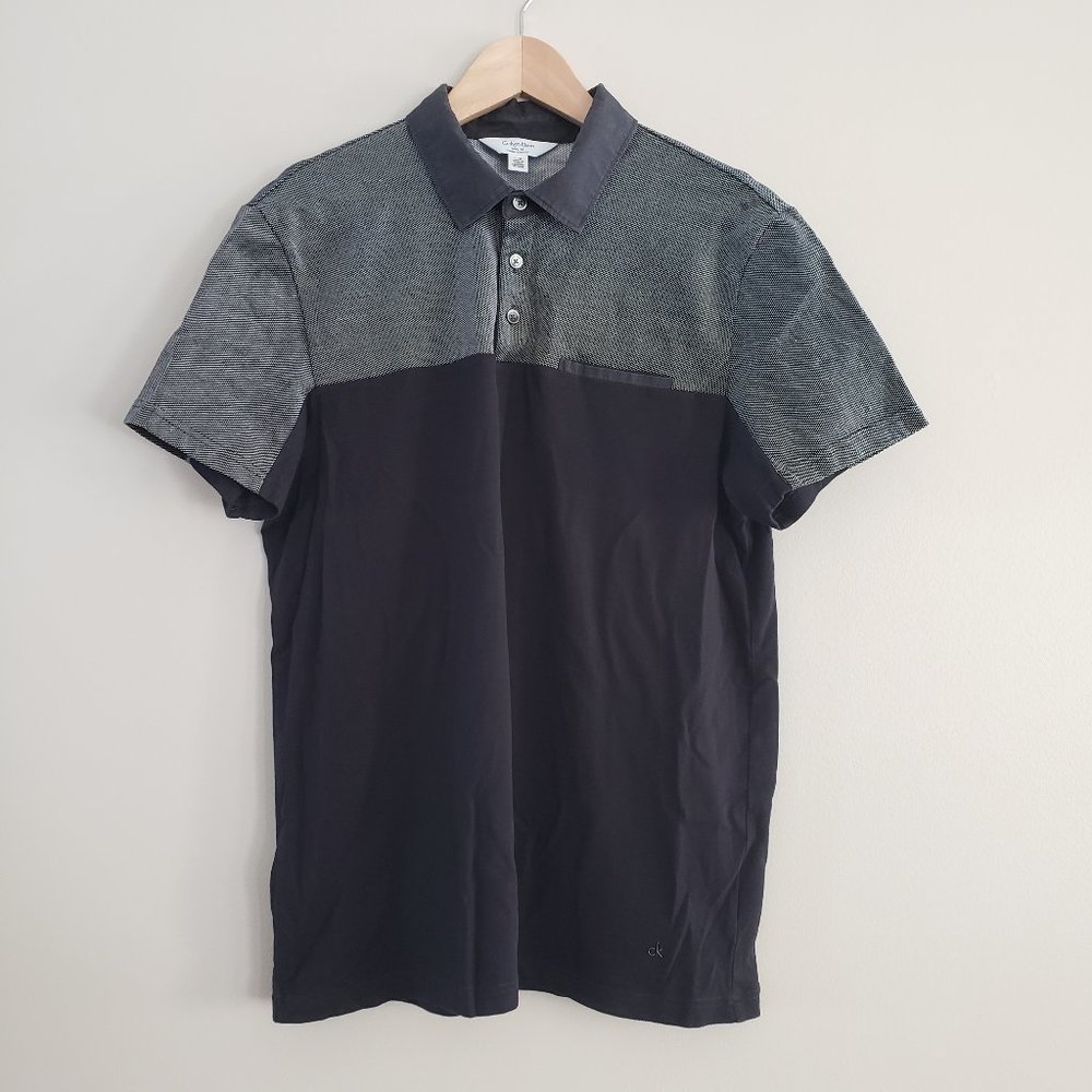 CALVIN KLEIN Polo Shirt Black Grey Collared Cotton Golf Shirt Top Tee Sh…
